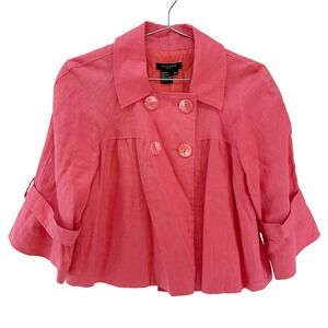 SANDRO 100% Linen Cropped Lagenlook Peplum Jacket Blazer‎ • Petite Small • Pink